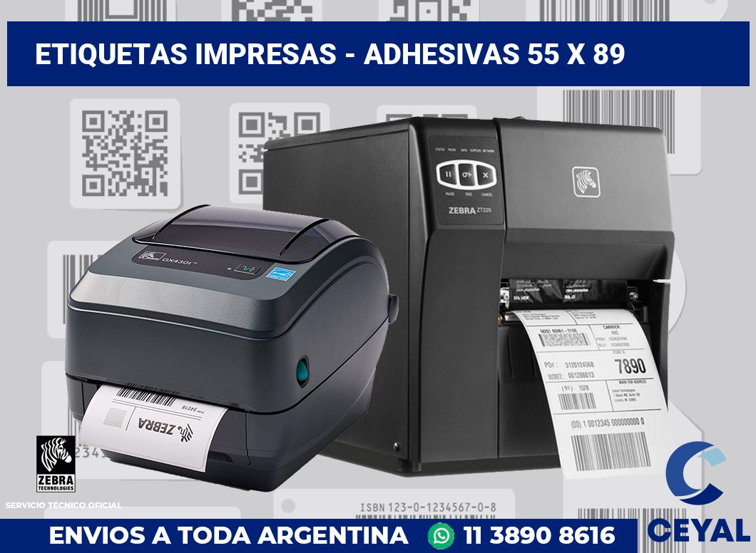 etiquetas impresas - Adhesivas 55 x 89