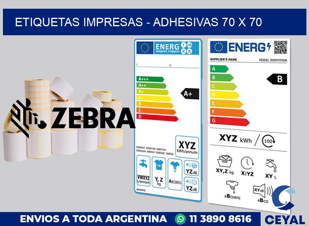 etiquetas impresas - Adhesivas 70 x 70