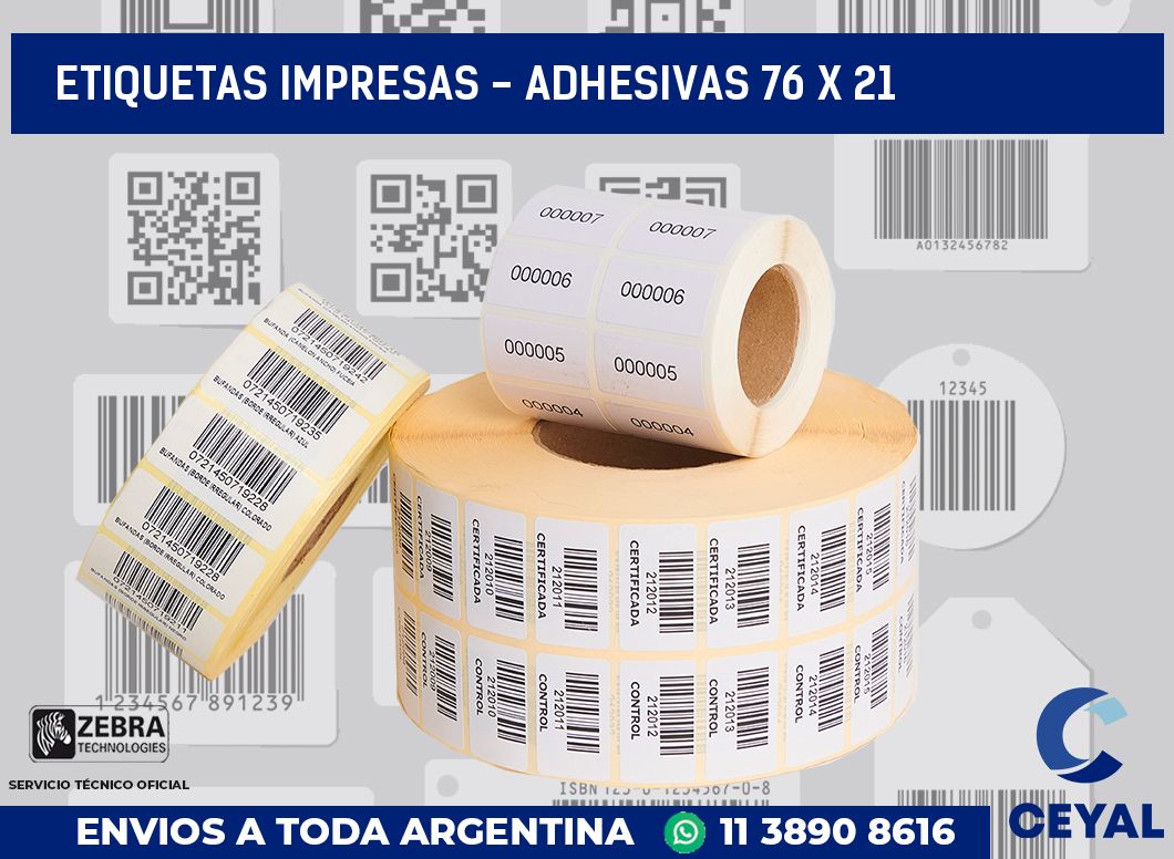 etiquetas impresas - Adhesivas 76 x 21
