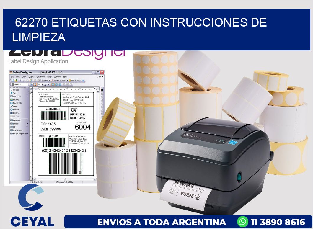 62270 Etiquetas con instrucciones de Limpieza