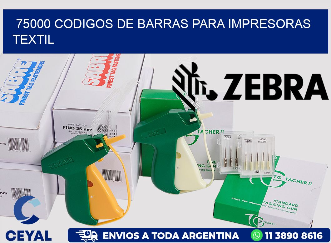 75000 codigos de barras para impresoras textil
