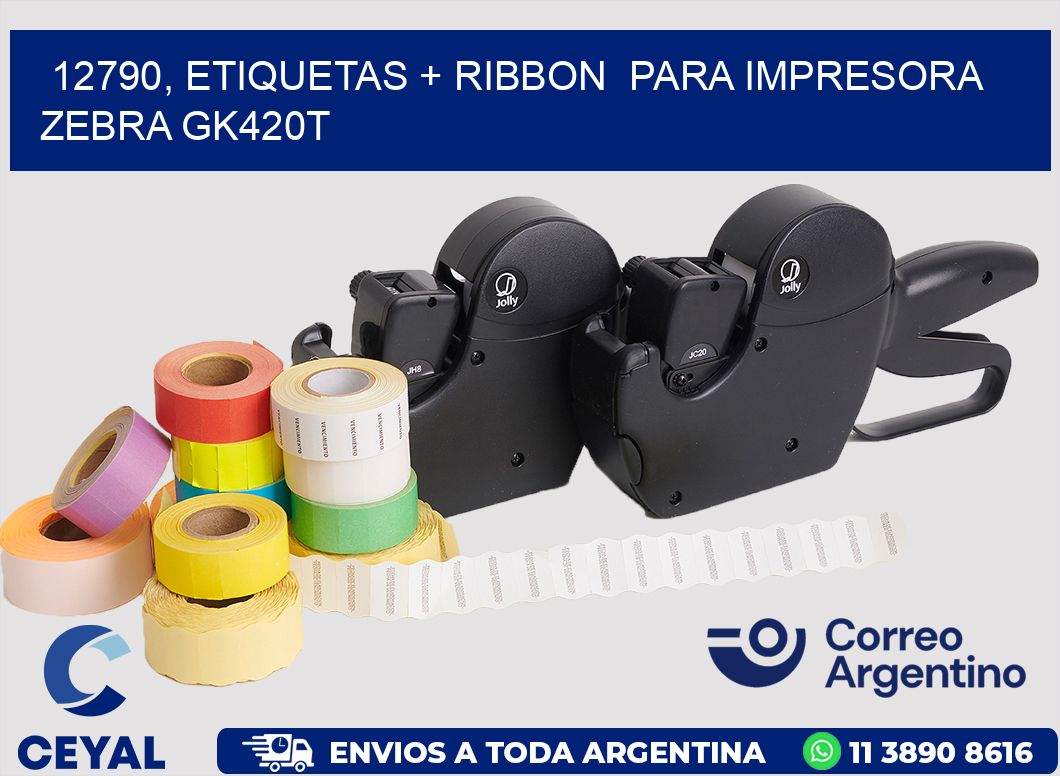 12790, etiquetas + ribbon  para impresora zebra GK420T