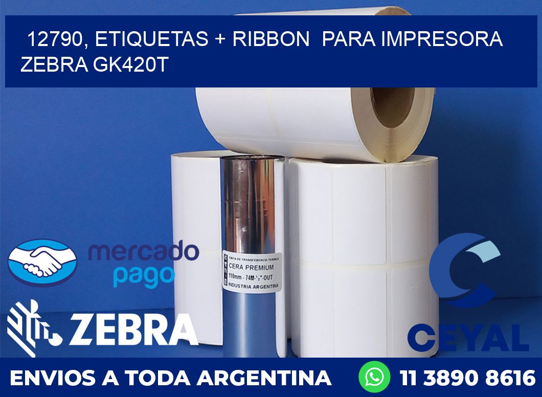 12790, etiquetas + ribbon  para impresora zebra GK420T