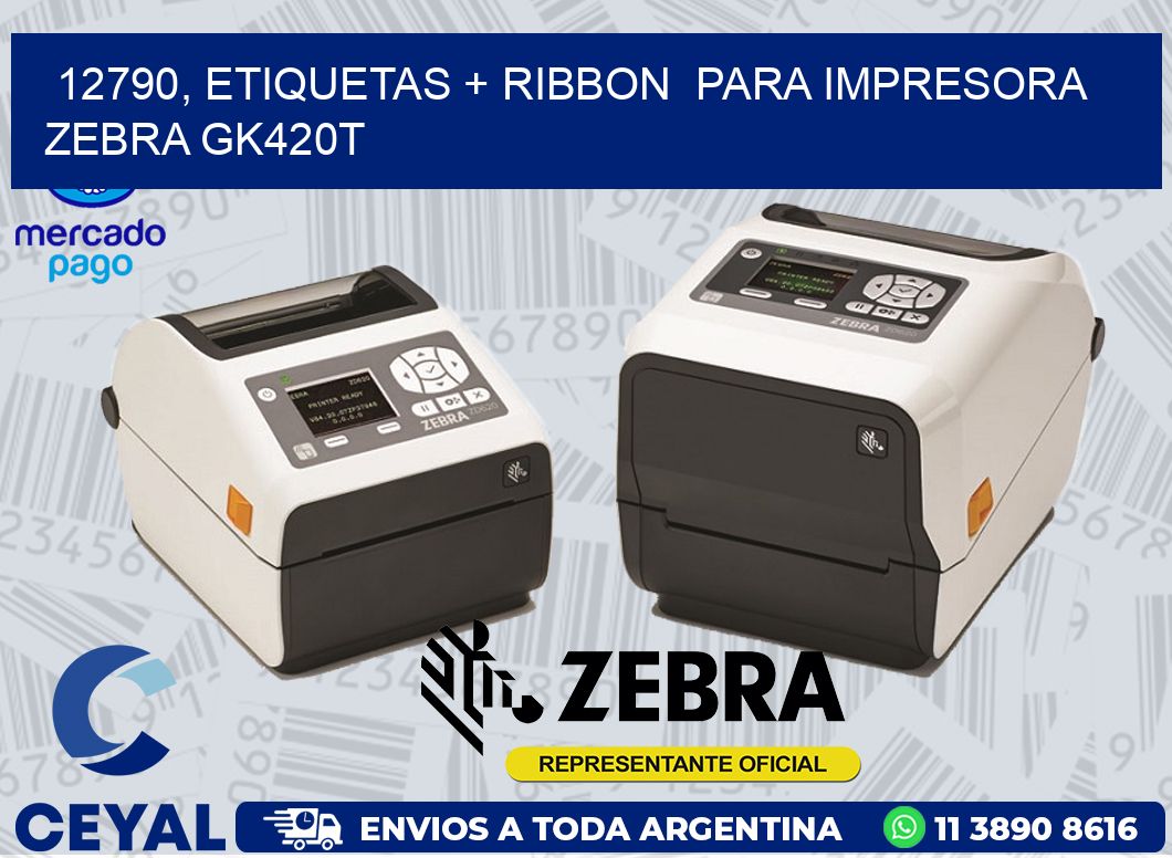 12790, etiquetas + ribbon  para impresora zebra GK420T