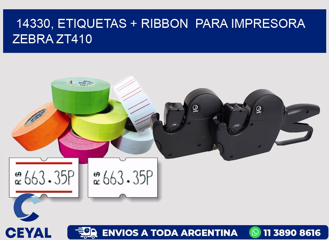 14330, etiquetas + ribbon para impresora zebra ZT410