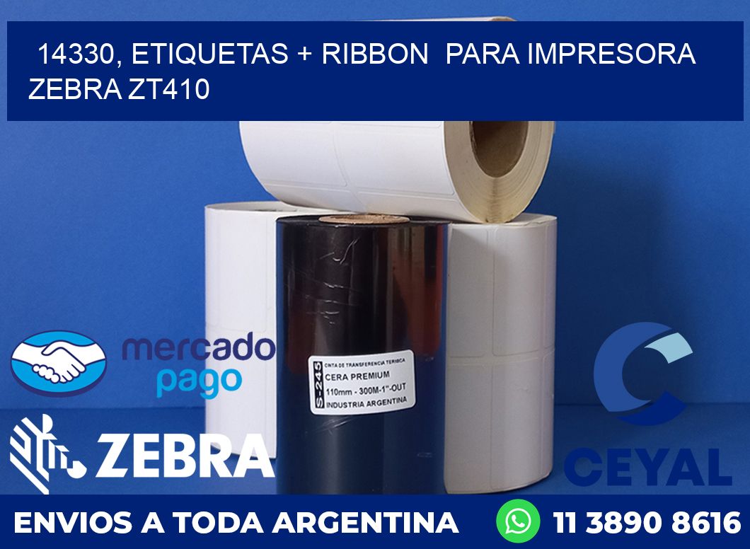 14330, etiquetas + ribbon para impresora zebra ZT410