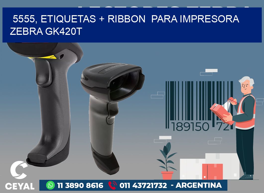5555, etiquetas + ribbon para impresora zebra GK420T