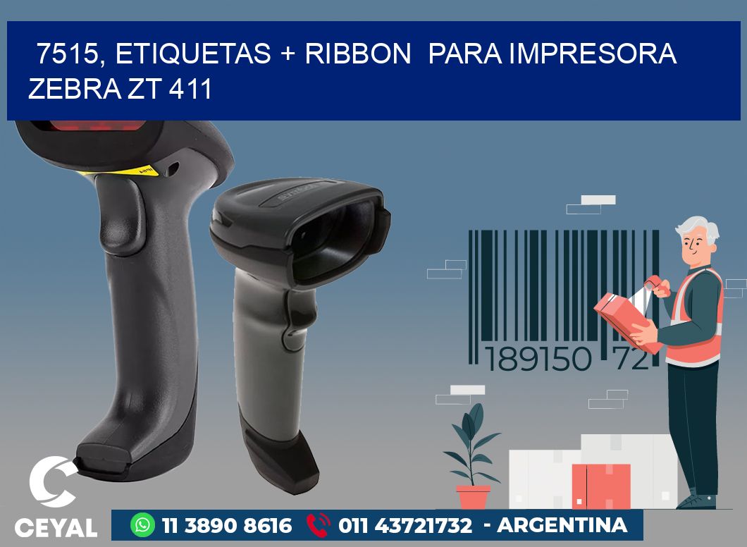 7515, etiquetas + ribbon para impresora zebra ZT 411