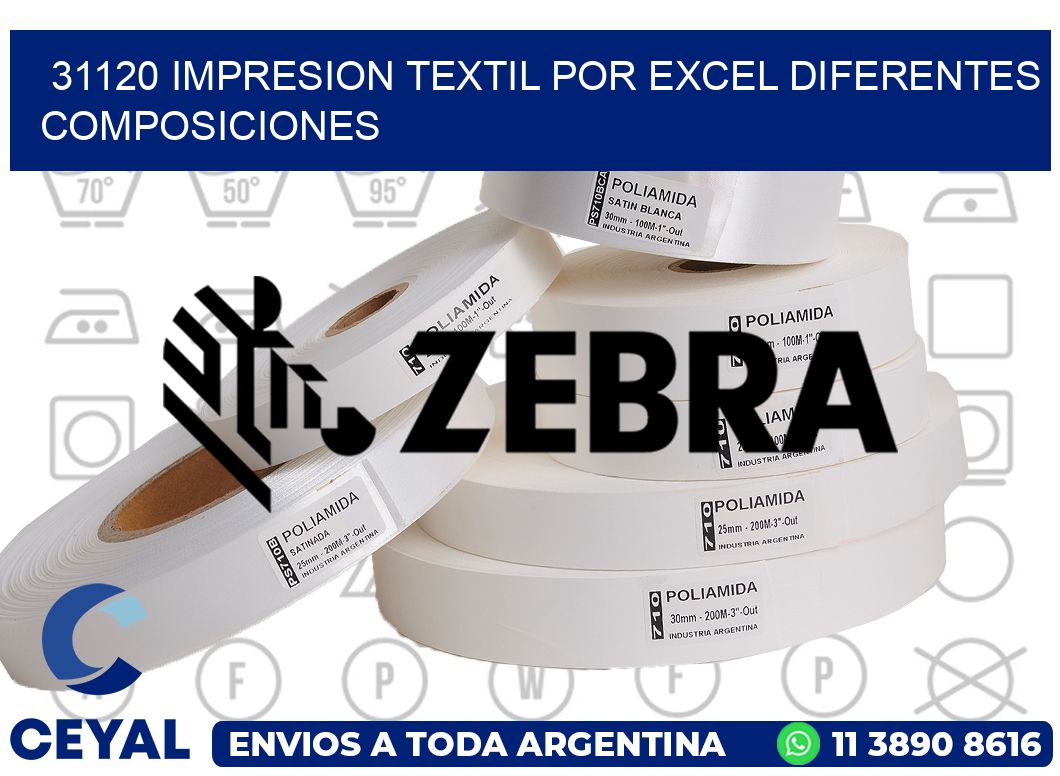 31120 IMPRESION TEXTIL POR EXCEL DIFERENTES COMPOSICIONES