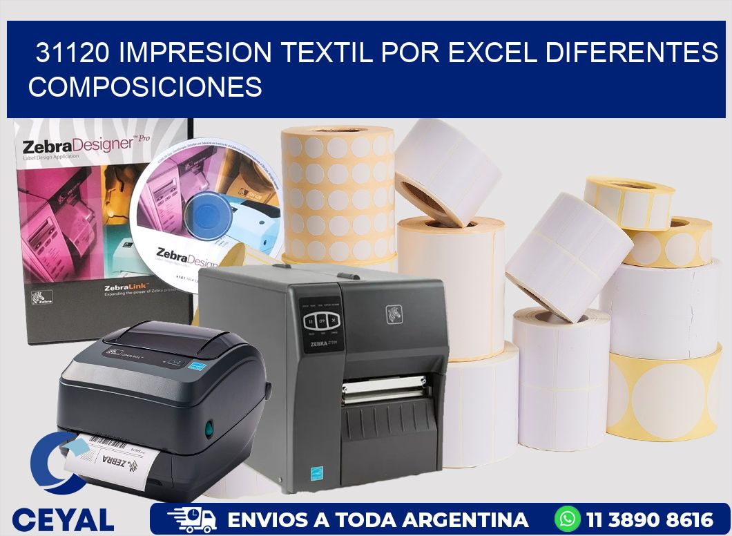 31120 IMPRESION TEXTIL POR EXCEL DIFERENTES COMPOSICIONES