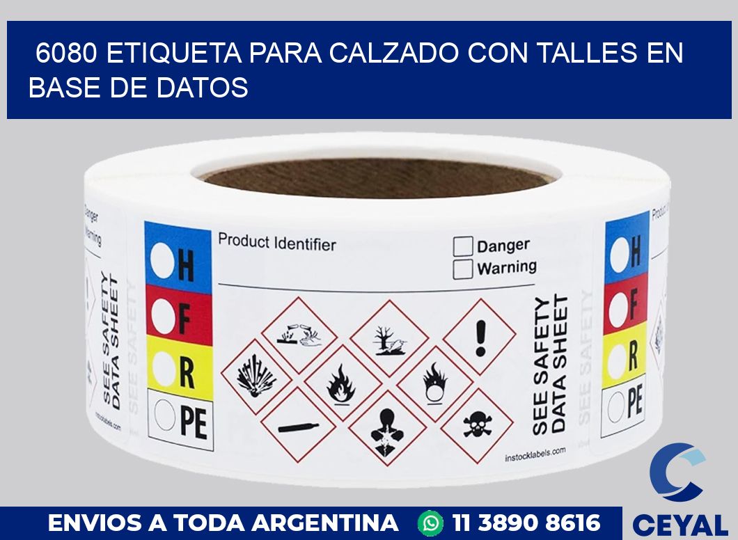 6080 ETIQUETA PARA CALZADO CON TALLES EN BASE DE DATOS