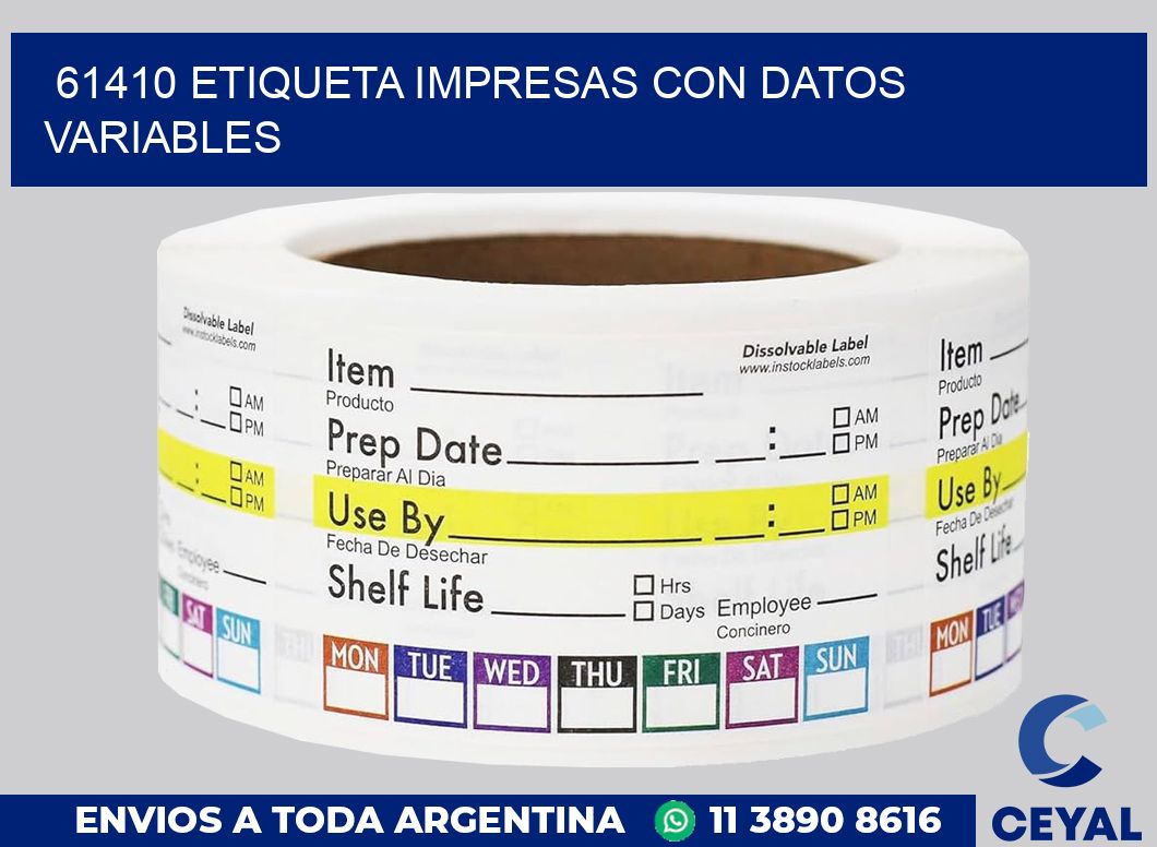 61410 ETIQUETA IMPRESAS CON DATOS VARIABLES
