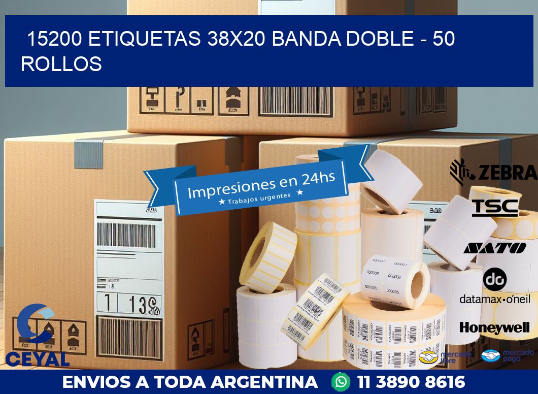 15200 ETIQUETAS 38X20 BANDA DOBLE – 50 ROLLOS