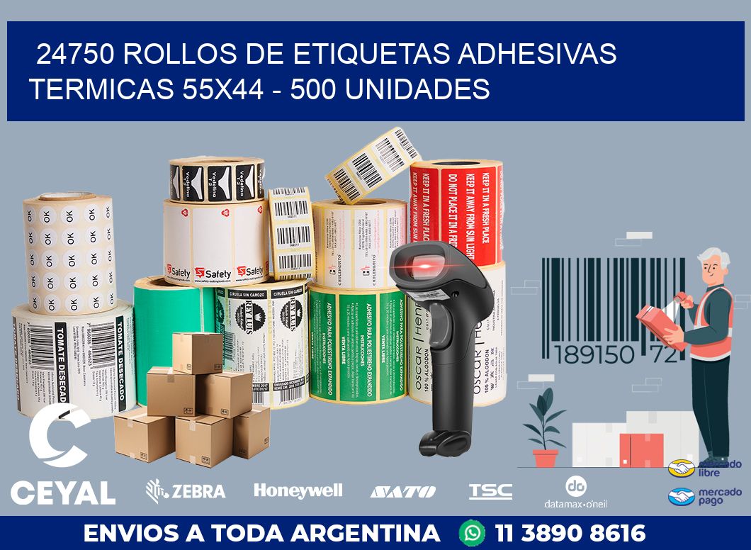 24750 ROLLOS DE ETIQUETAS ADHESIVAS TERMICAS 55X44 - 500 UNIDADES