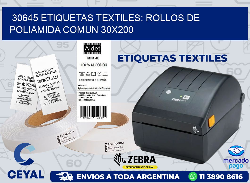 30645 ETIQUETAS TEXTILES: ROLLOS DE POLIAMIDA COMUN 30X200