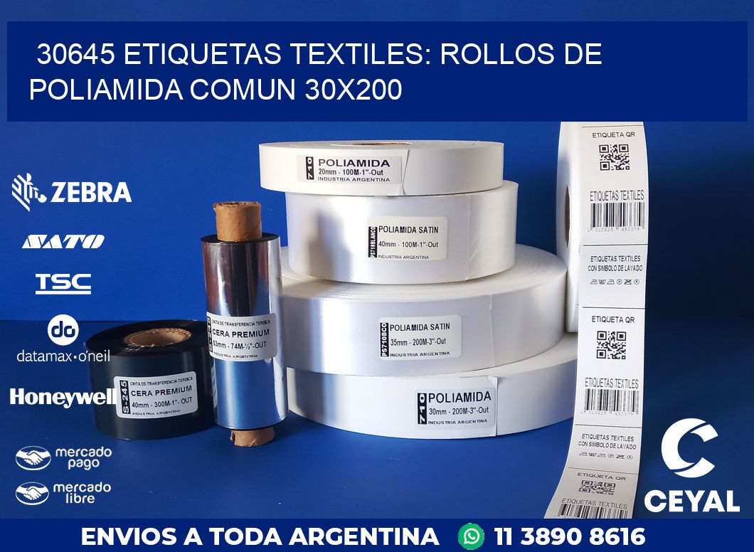 30645 ETIQUETAS TEXTILES: ROLLOS DE POLIAMIDA COMUN 30X200