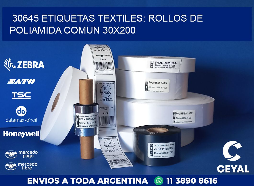 30645 ETIQUETAS TEXTILES: ROLLOS DE POLIAMIDA COMUN 30X200
