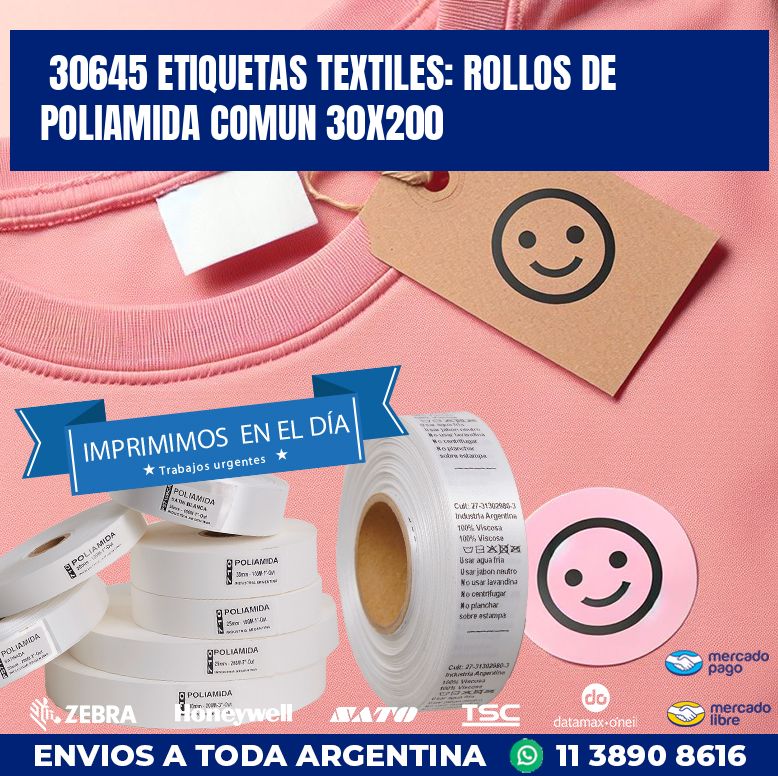30645 ETIQUETAS TEXTILES: ROLLOS DE POLIAMIDA COMUN 30X200