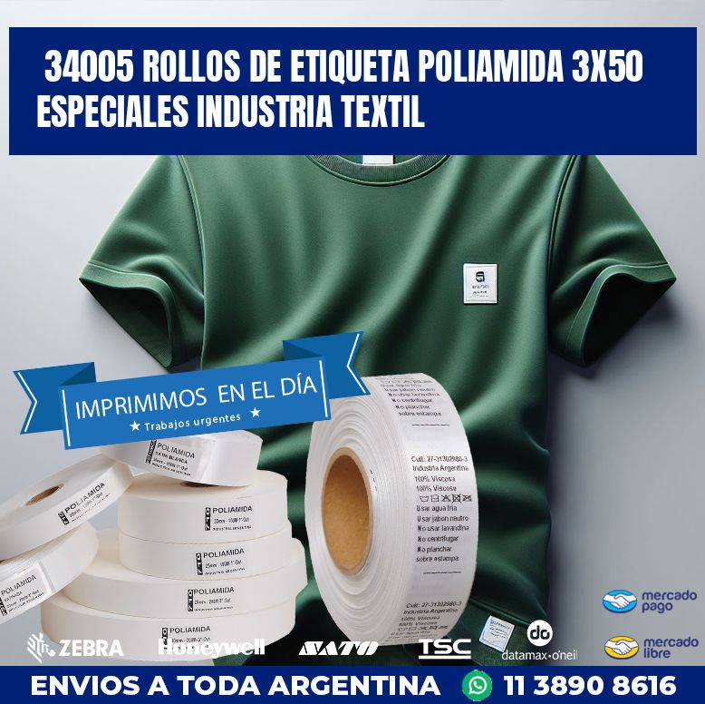 34005 ROLLOS DE ETIQUETA POLIAMIDA 3X50 ESPECIALES INDUSTRIA TEXTIL