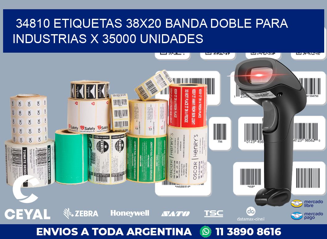 34810 ETIQUETAS 38X20 BANDA DOBLE PARA INDUSTRIAS X 35000 UNIDADES