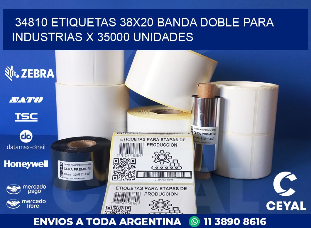 34810 ETIQUETAS 38X20 BANDA DOBLE PARA INDUSTRIAS X 35000 UNIDADES