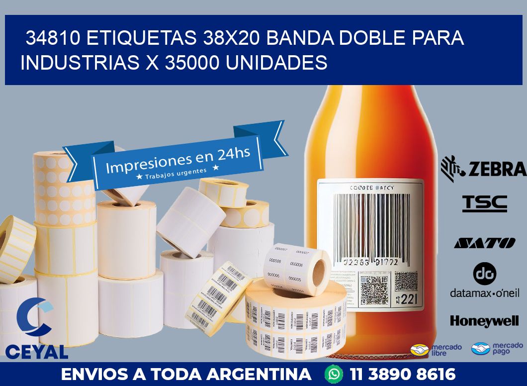 34810 ETIQUETAS 38X20 BANDA DOBLE PARA INDUSTRIAS X 35000 UNIDADES