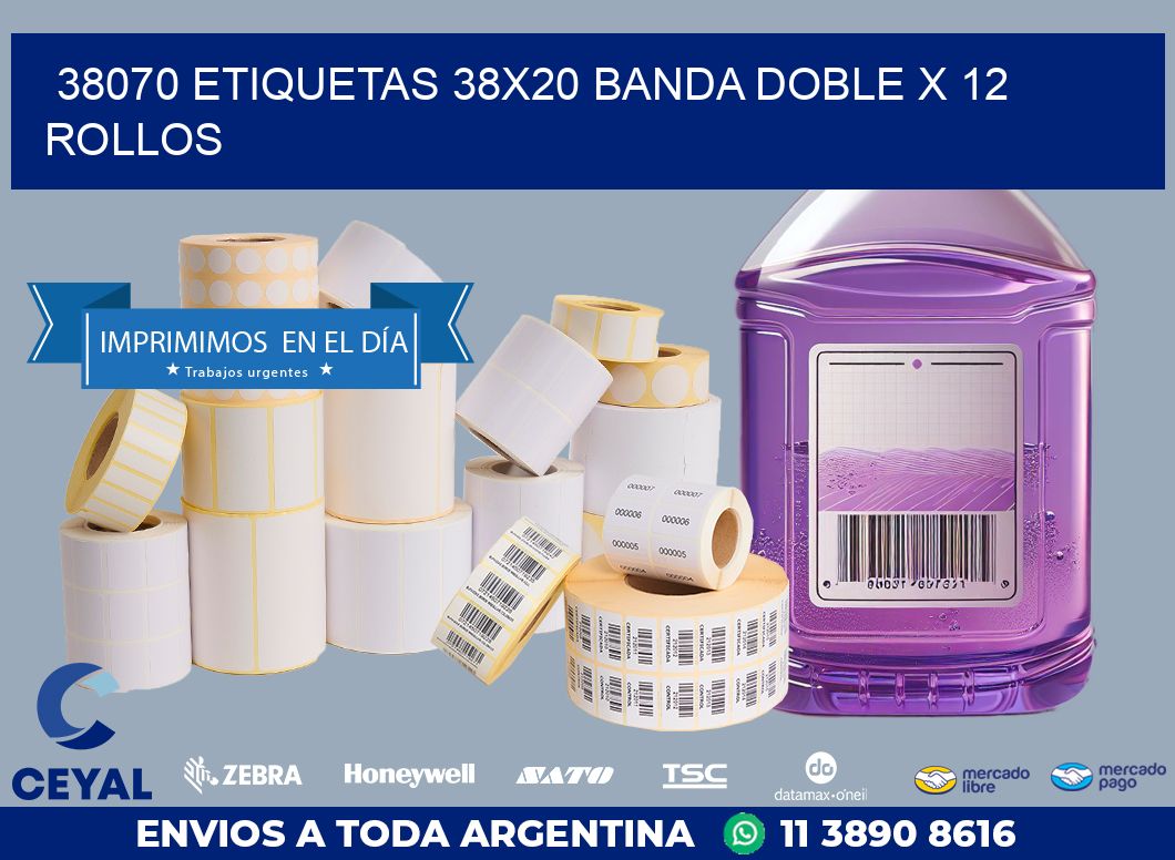 38070 ETIQUETAS 38X20 BANDA DOBLE X 12 ROLLOS