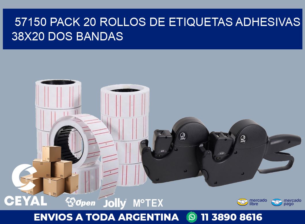 57150 PACK 20 ROLLOS DE ETIQUETAS ADHESIVAS 38X20 DOS BANDAS