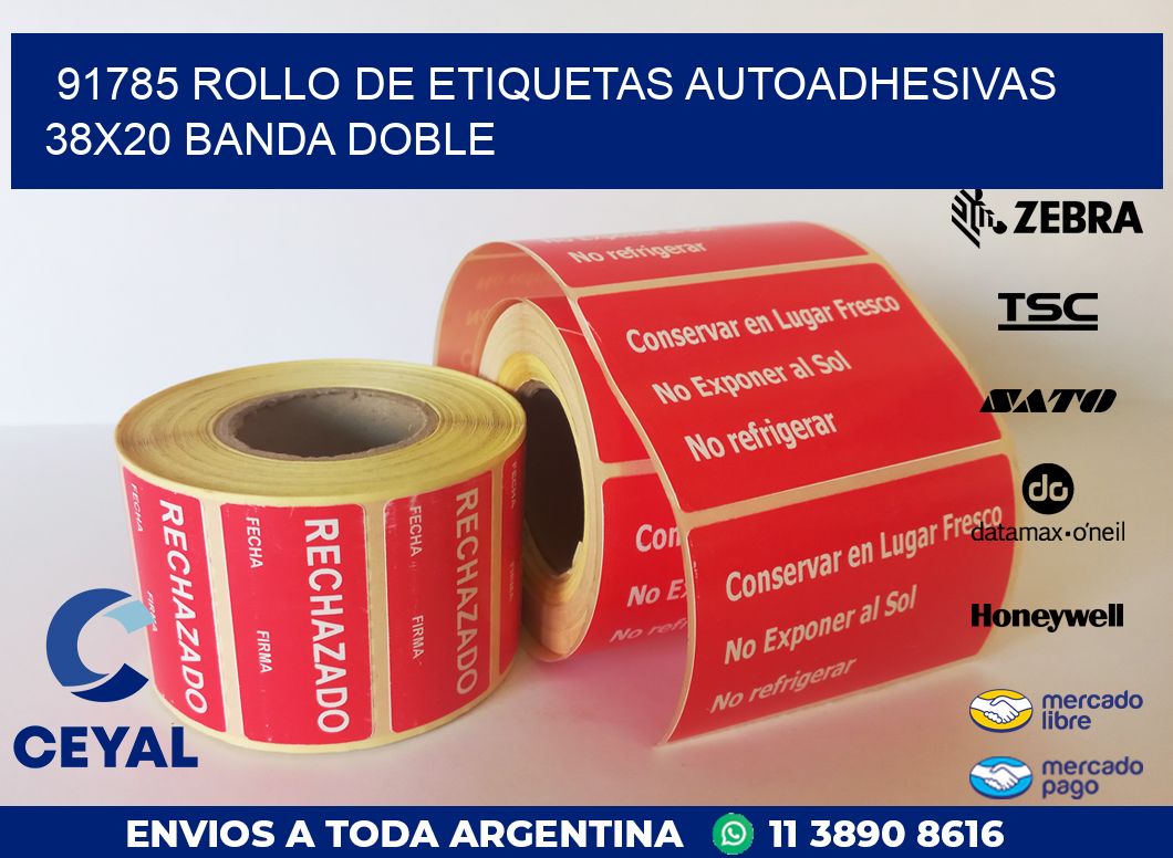 91785 ROLLO DE ETIQUETAS AUTOADHESIVAS 38X20 BANDA DOBLE