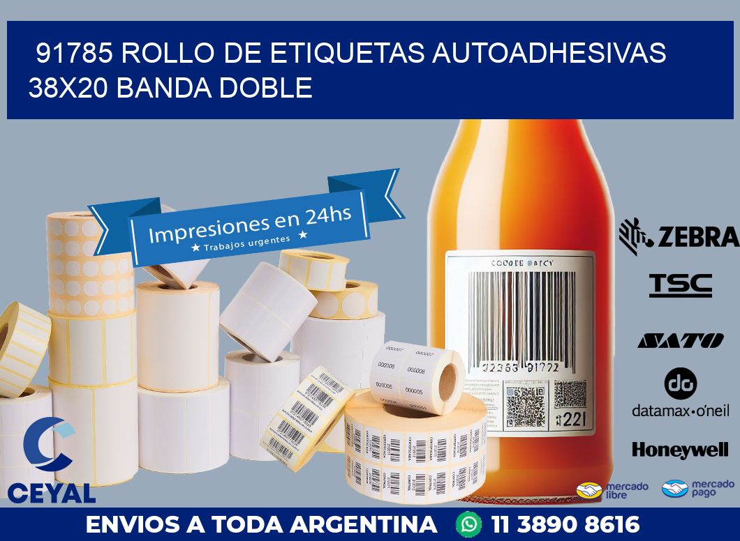 91785 ROLLO DE ETIQUETAS AUTOADHESIVAS 38X20 BANDA DOBLE