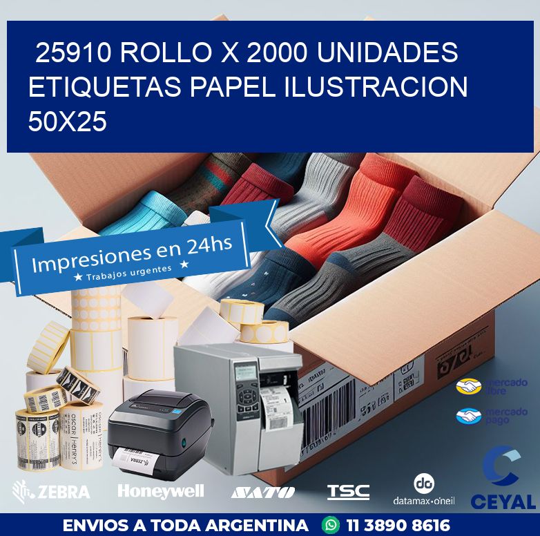 25910 ROLLO X 2000 UNIDADES ETIQUETAS PAPEL ILUSTRACION 50X25