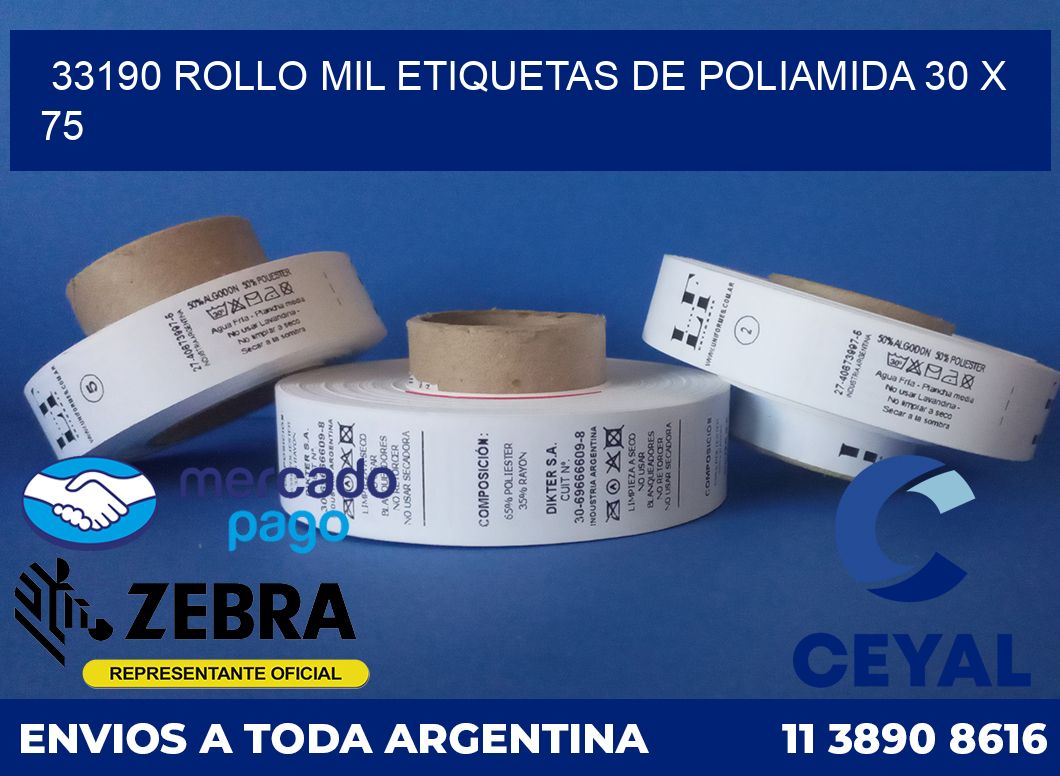 33190 ROLLO MIL ETIQUETAS DE POLIAMIDA 30 X 75