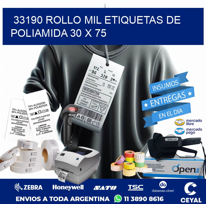 33190 ROLLO MIL ETIQUETAS DE POLIAMIDA 30 X 75