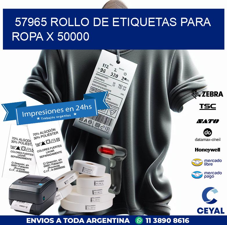 57965 ROLLO DE ETIQUETAS PARA ROPA X 50000