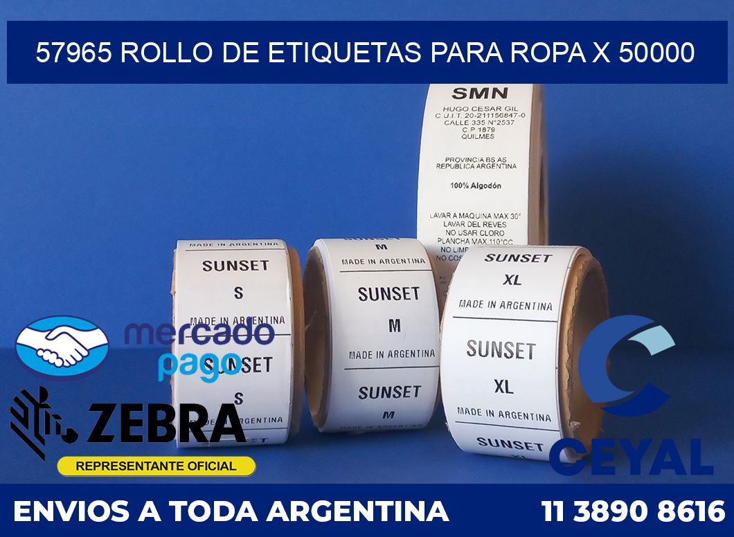 57965 ROLLO DE ETIQUETAS PARA ROPA X 50000