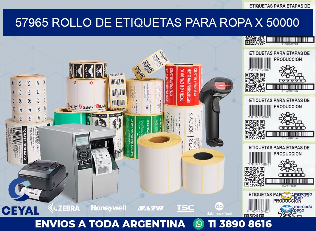 57965 ROLLO DE ETIQUETAS PARA ROPA X 50000