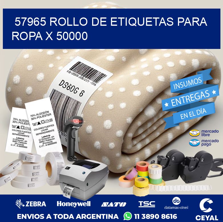57965 ROLLO DE ETIQUETAS PARA ROPA X 50000