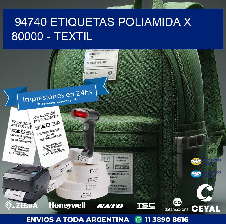 94740 ETIQUETAS POLIAMIDA X 80000 - TEXTIL