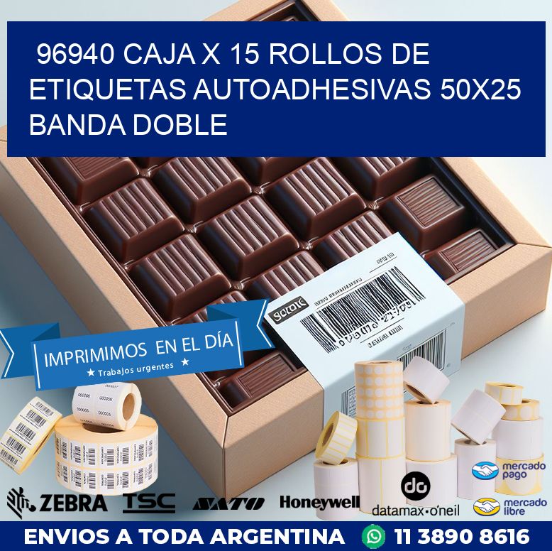96940 CAJA X 15 ROLLOS DE ETIQUETAS AUTOADHESIVAS 50X25 BANDA DOBLE