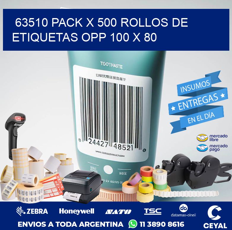 63510 PACK X 500 ROLLOS DE ETIQUETAS OPP 100 X 80