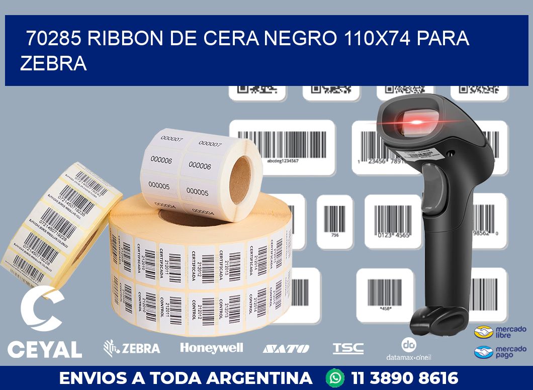 70285 RIBBON DE CERA NEGRO 110X74 PARA ZEBRA