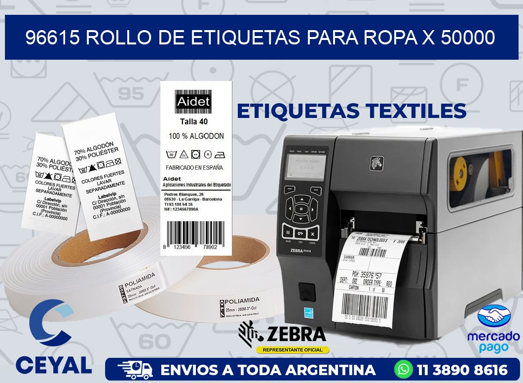 96615 ROLLO DE ETIQUETAS PARA ROPA X 50000