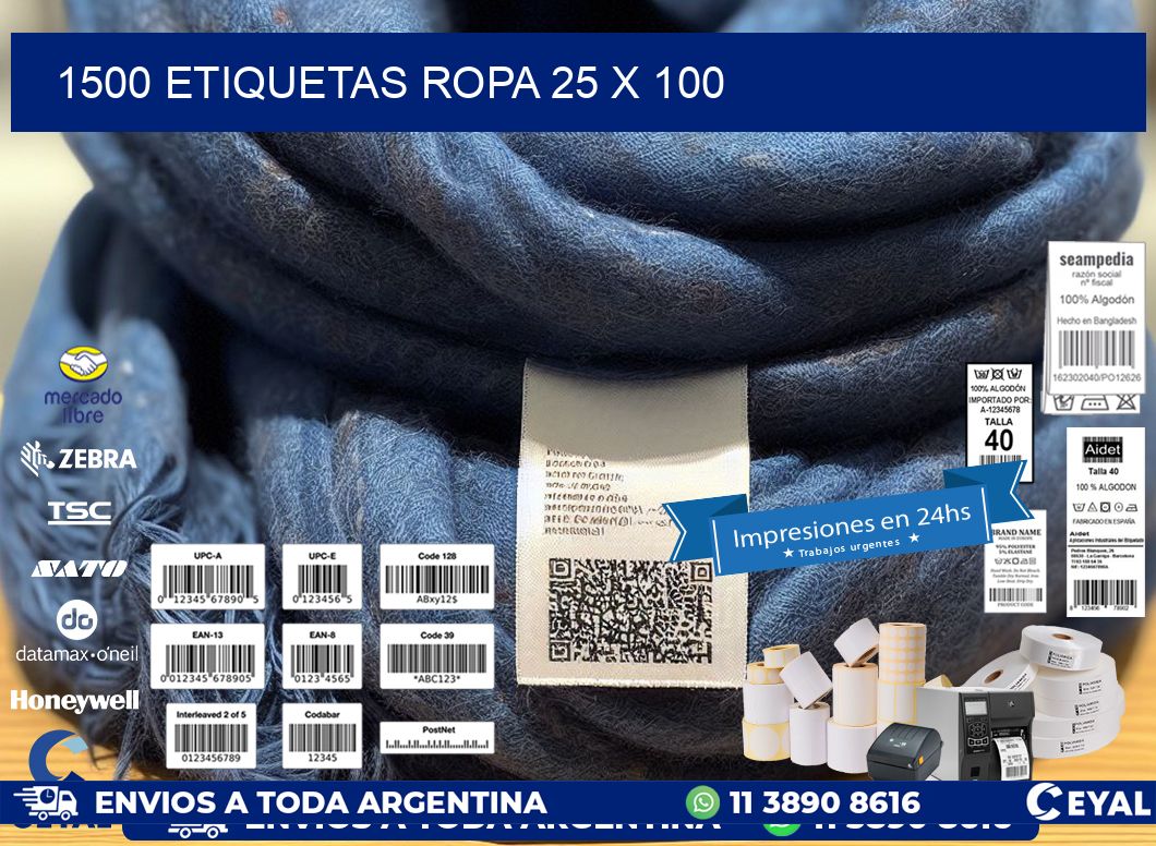 1500 ETIQUETAS ROPA 25 x 100