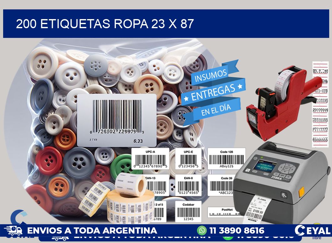 200 ETIQUETAS ROPA 23 x 87