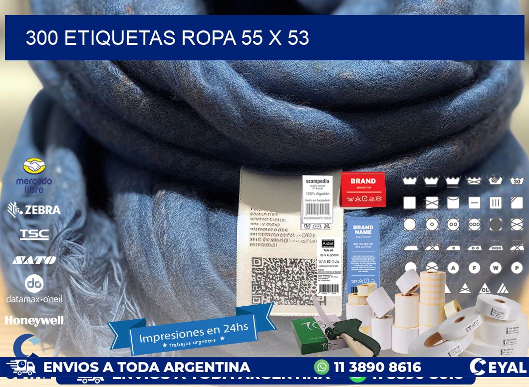 300 ETIQUETAS ROPA 55 x 53