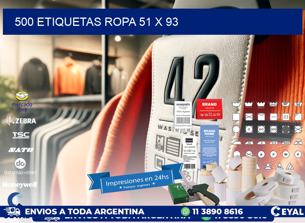 500 ETIQUETAS ROPA 51 x 93