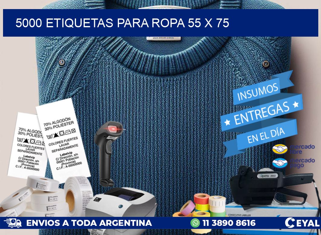 5000 ETIQUETAS PARA ROPA 55 x 75