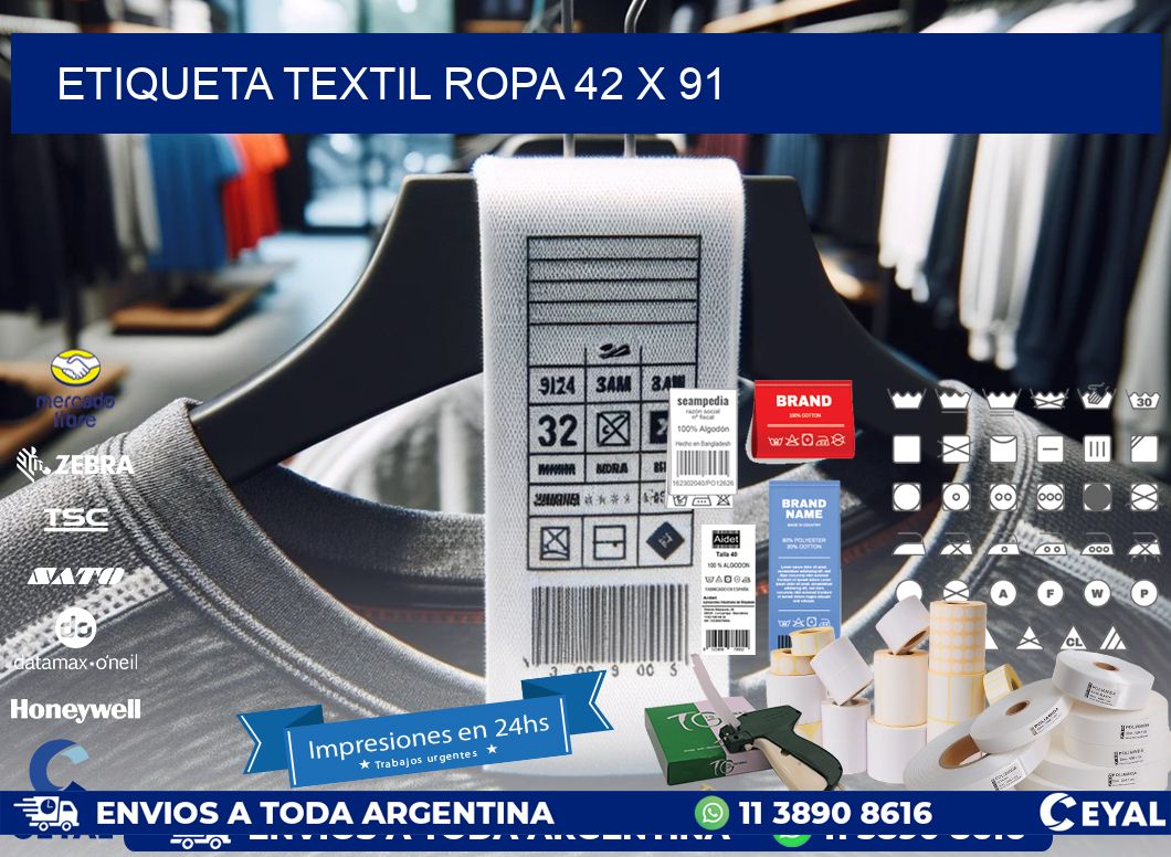ETIQUETA TEXTIL ROPA 42 x 91