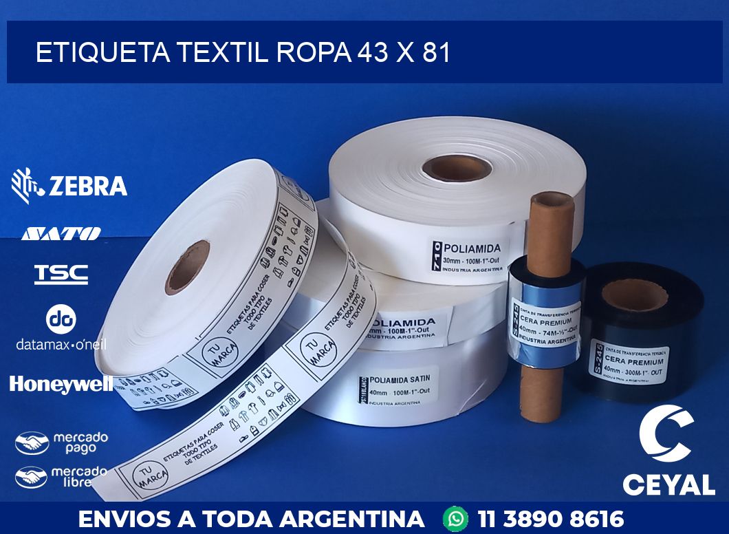 ETIQUETA TEXTIL ROPA 43 x 81