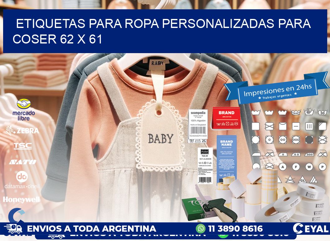ETIQUETAS PARA ROPA PERSONALIZADAS PARA COSER 62 x 61